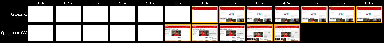 Visual comparison of the baseline snapshot against an optimised variation